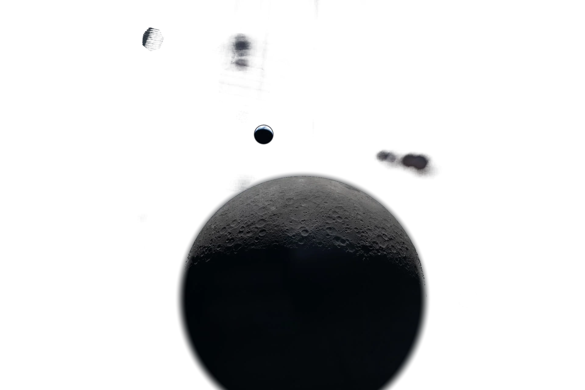 Crescent Earth rising over the lunar horizon